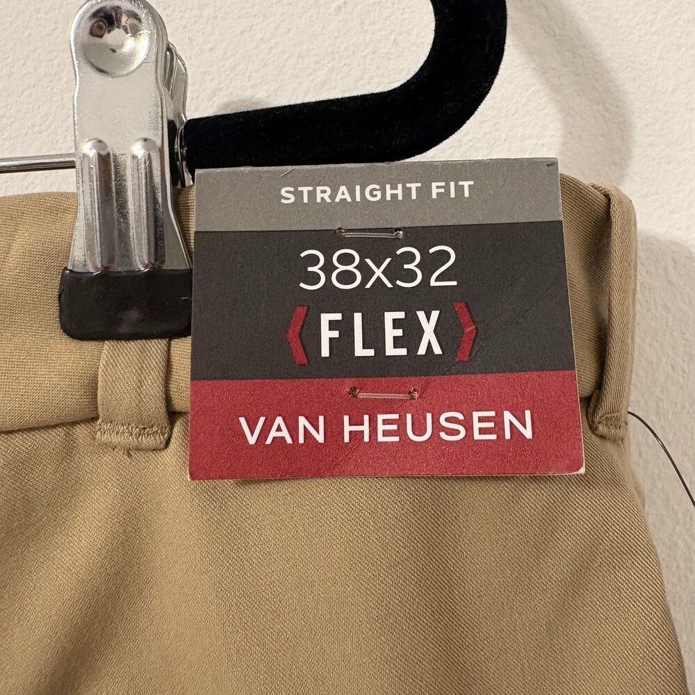 NWT Van Heusen Straight Fit Flex Premium Non- Iron Khaki Dress Pants 38x32 - Picture 4 of 5